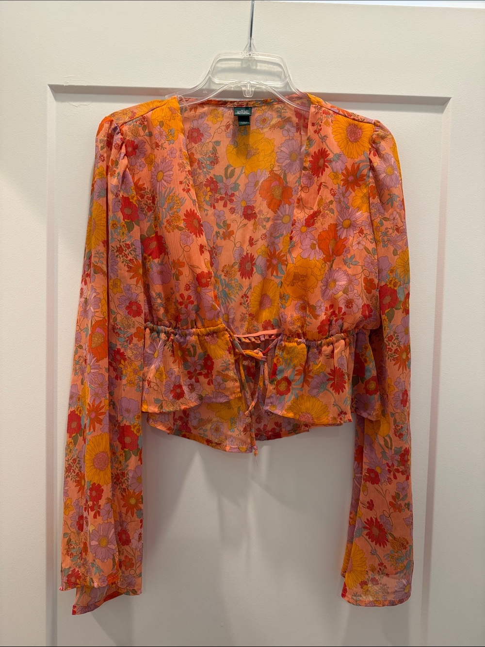 wild fable Floral Tie-Front Sheer Blouse - Pink & Orange